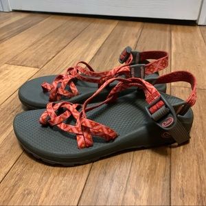 Red Orange Pink Chaco Toe Strap Sandals